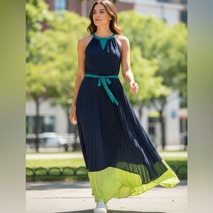 Max Studio Navy and Lime Maxi Dress